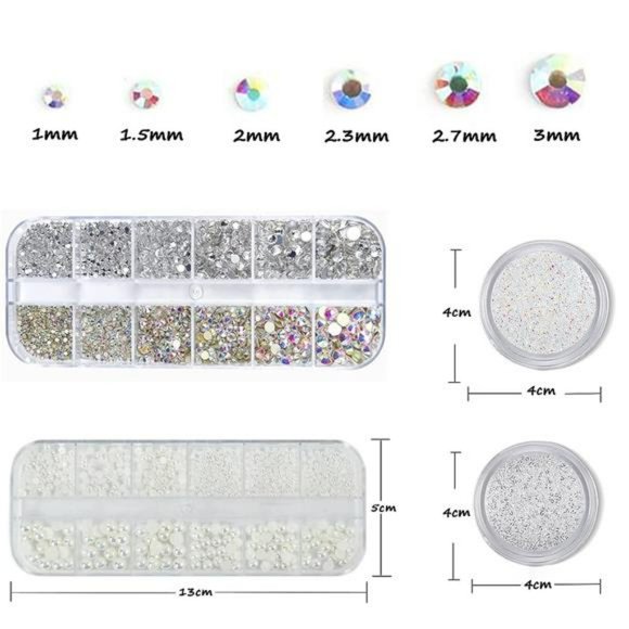 4 Boxes Nail Art Rhinestones Crystal Pearls 3D Nail Charms for Acrylic Nails DIY - Picture 2 of 7
